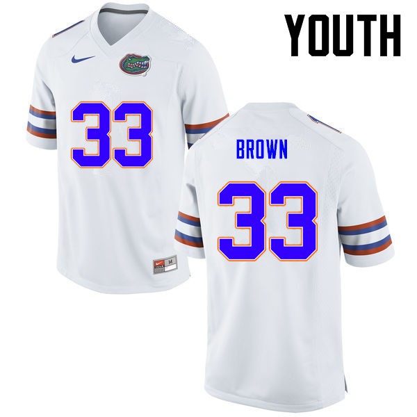 Florida Gators Youth #33 Mack Brown College Football White